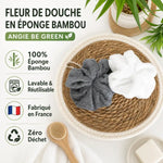 Fleur de douche éponge bambou Angie Be Green réutilisable zéro déchet fabriqué France