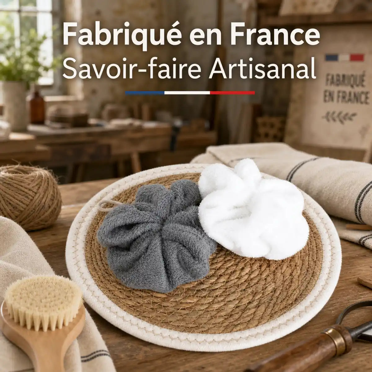 Fleur de douche éponge bambou Angie Be Green, fabriqué en France artisanal