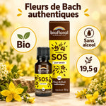 Fleurs de Bach SOS Jour Biofloral en granules bio, flacon ambré et boîte carton, 19,5 g, sans alcool