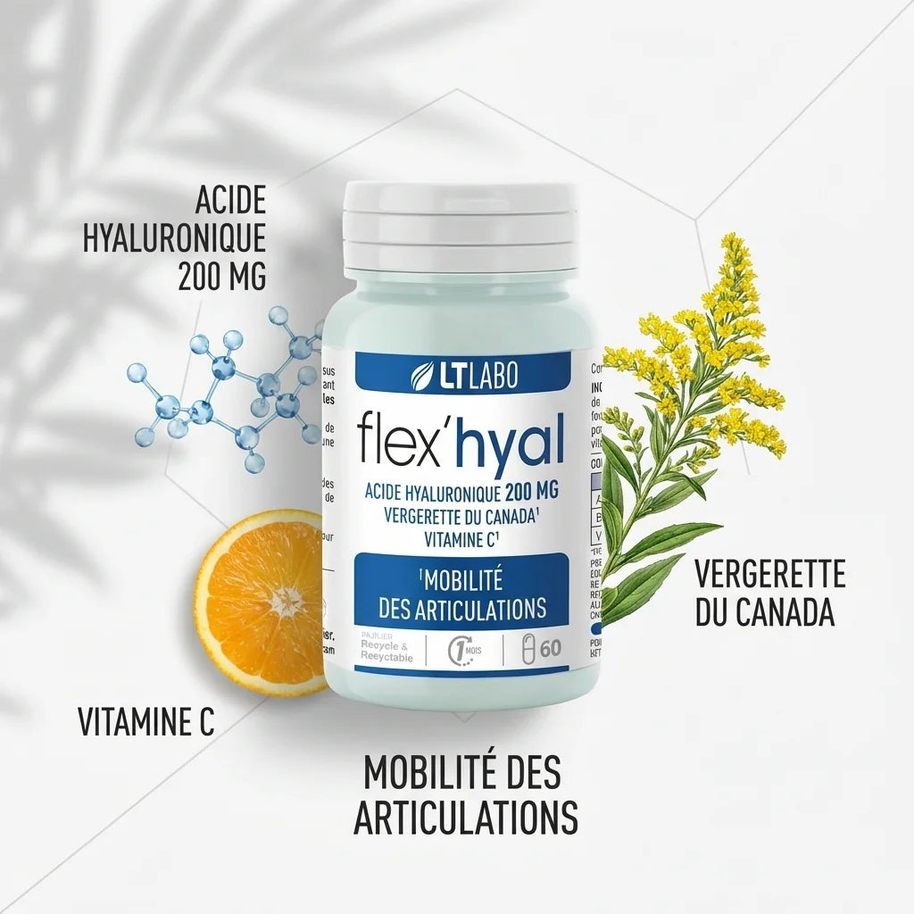 Flex'hyal 60 gélules LT Labo avec acide hyaluronique, vergerette du Canada et vitamine C pour la mobilité articulaire