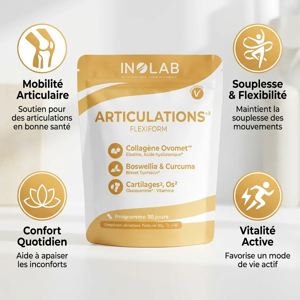 Flexiform complexe articulations 60 gélules avec icônes mobilité, souplesse, confort et vitalité