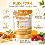 Flexiform complexe articulations 60 gélules Inolab - infographie bénéfices mobilité et confort articulaire