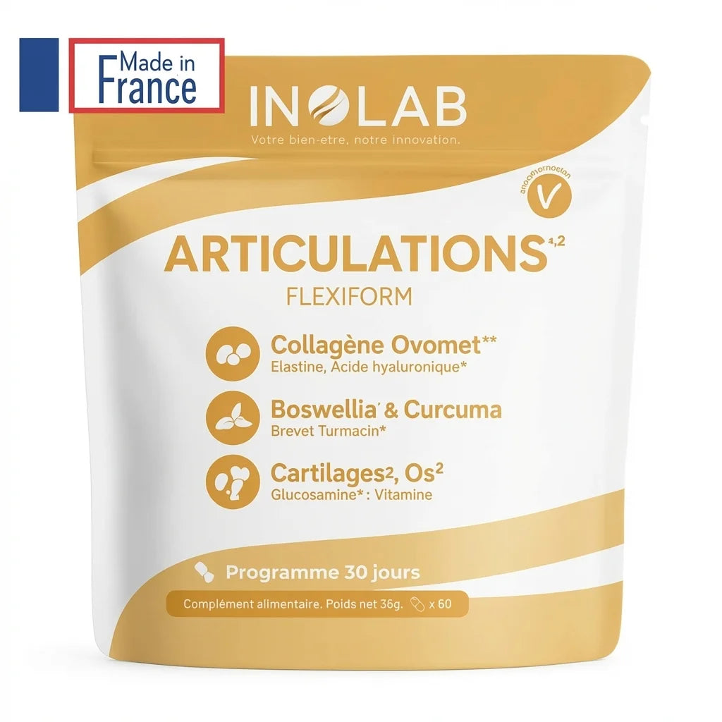 Flexiform Inolab complexe articulations 60 gélules complément alimentaire pouch doré blanc