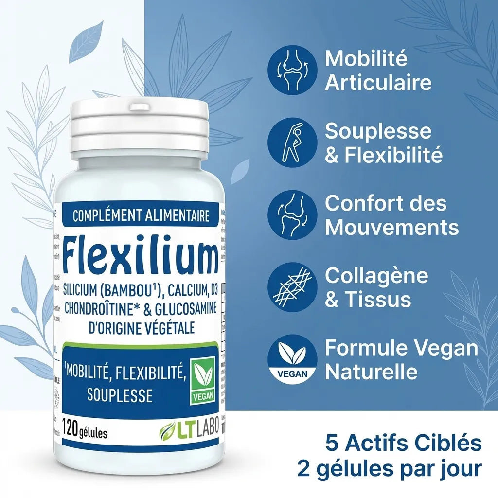 Flexilium 120 gélules végétales avec 5 bénéfices : mobilité articulaire, souplesse et confort LT Labo