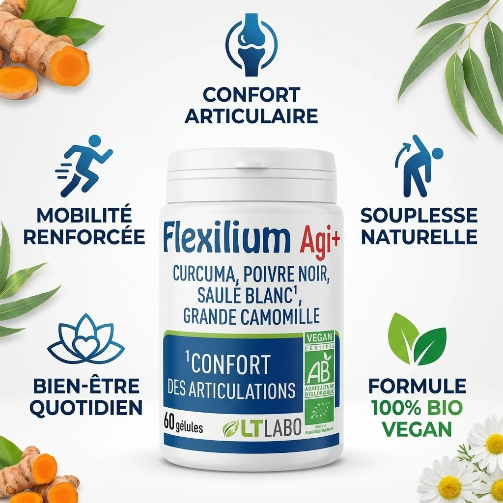FLEXILIUM Agi+ Bio 60 gélules - Flacon avec bénéfices articulaires et mobilité renforcée