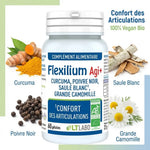 Flexilium Agi+ Bio 60 gélules avec ingrédients naturels curcuma poivre noir saule blanc camomille