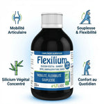 Flexilium Bio 250ml - Bouteille silicium végétal avec icônes mobilité articulaire et confort