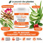 Flexilium gel chauffant 150ml pot LT Labo avec ingrédients naturels harpagophytum aloe vera eucalyptus gaulthérie
