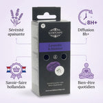 Fondant de cire Lavande Jasmine Scentships avec icônes bénéfices et palette violette