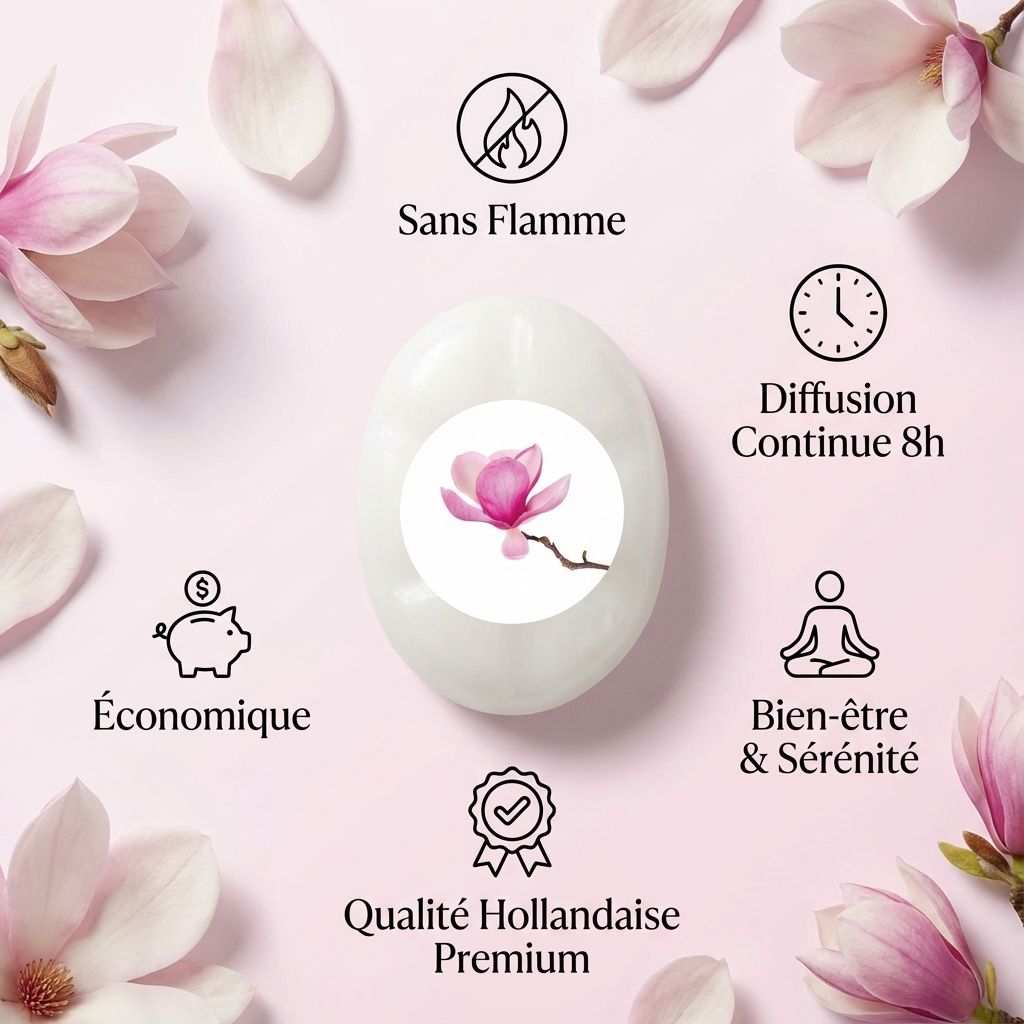 Fondant de cire parfumé Magnolia Scentships avec avantages : sans flamme, diffusion 8h, bien-être