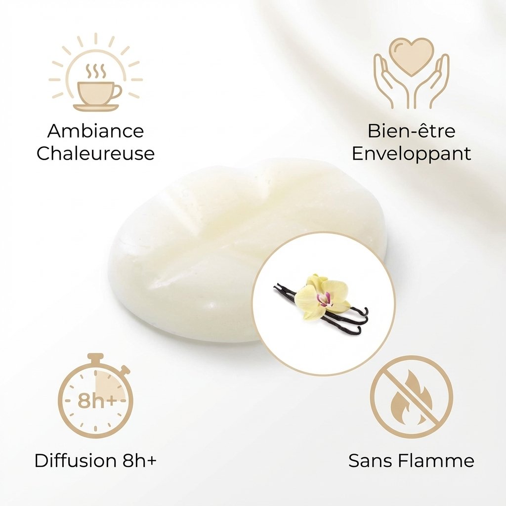 Fondant de cire Vanille Scentships avec bénéfices wellness : ambiance chaleureuse, bien-être, 8h+ diffusion