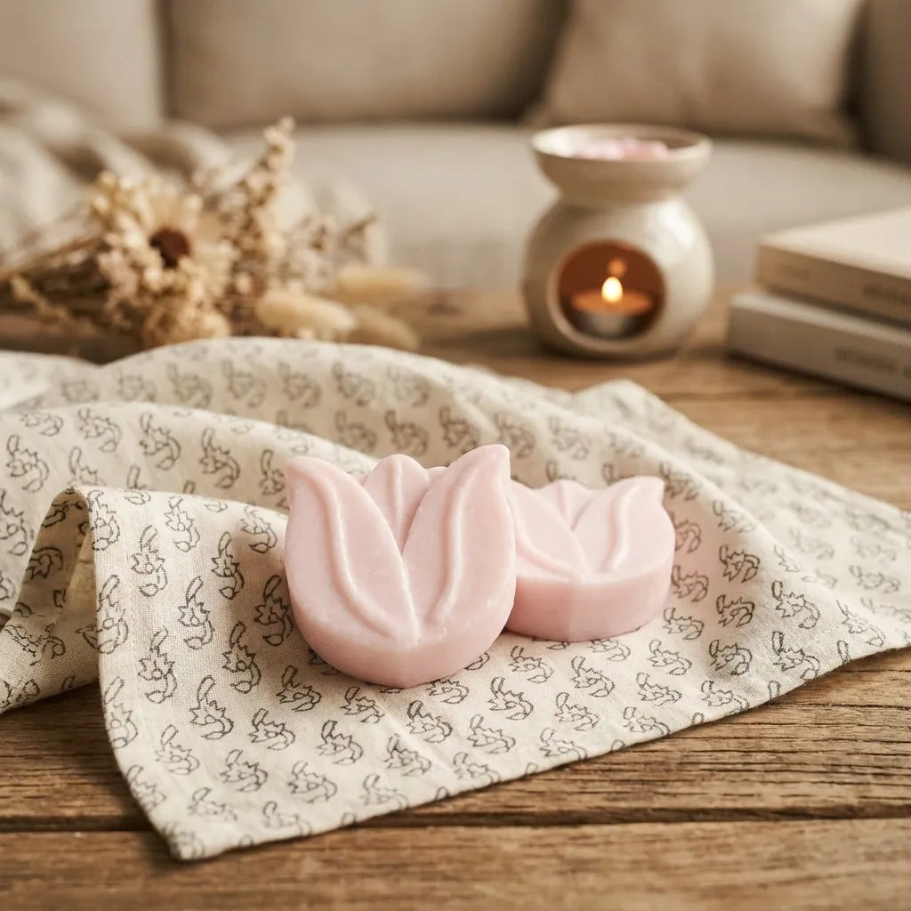 Fondant parfumé tulipe HomeBreeze 15g rose sur tissu lin crème