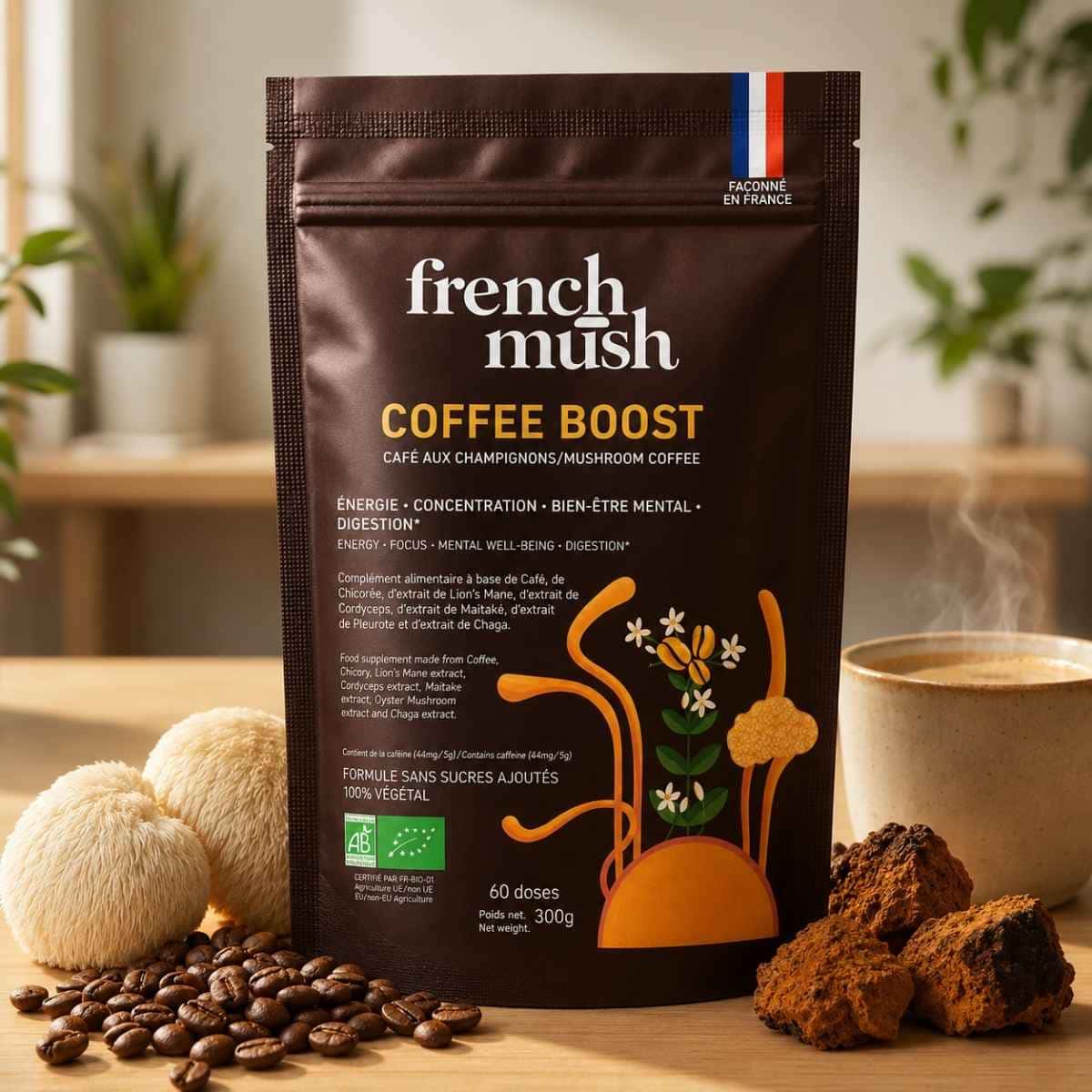 Coffee Boost French Mush, super café aux champignons adaptogènes 20 doses