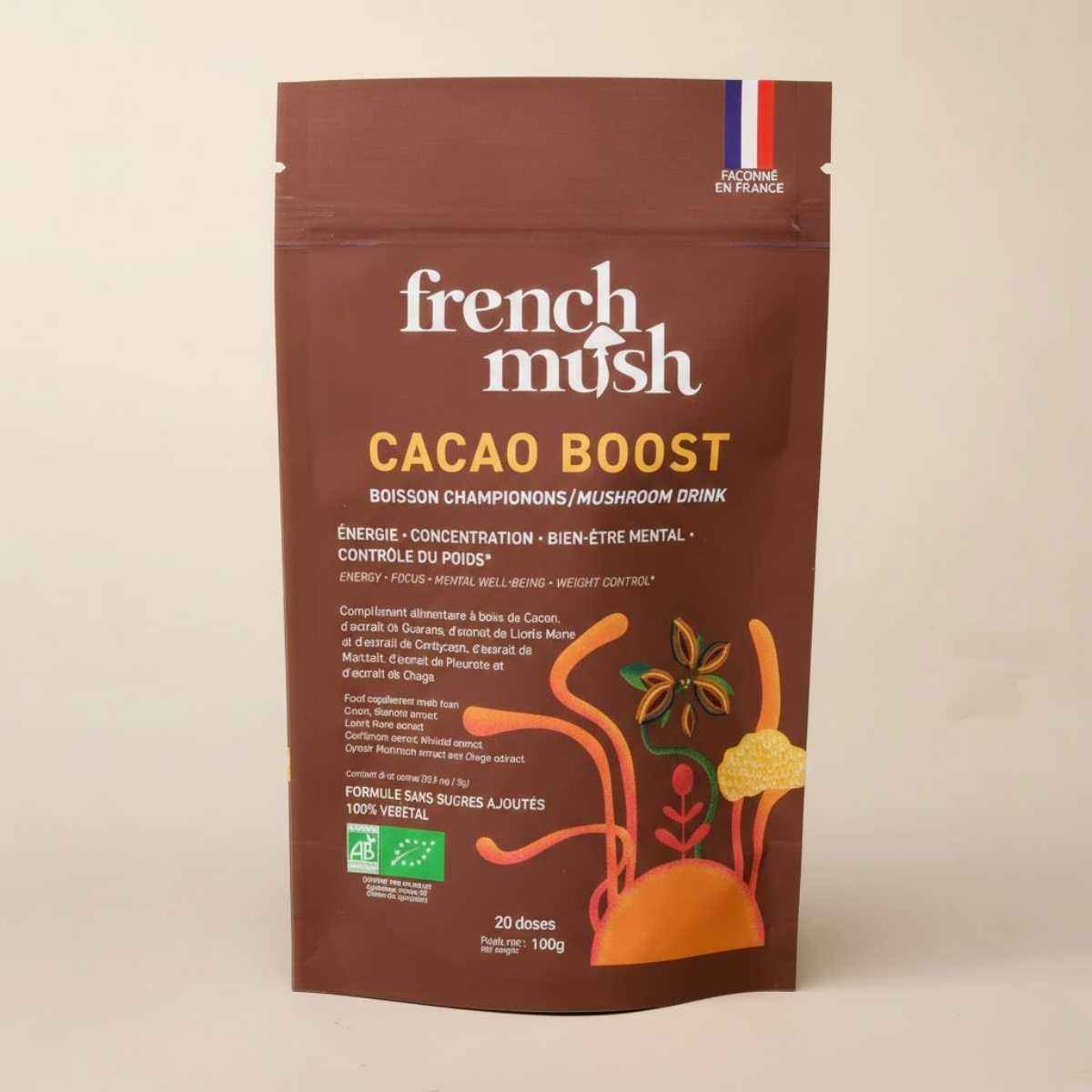 Cacao boost de french mush, sachet de 100g.