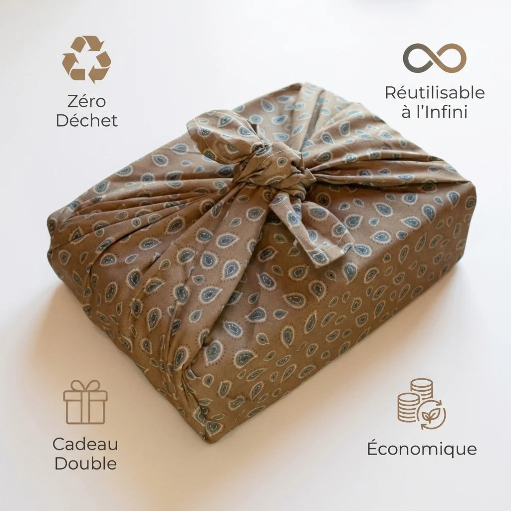 Furoshiki tissu réutilisable L avec noeud, avantages zéro déchet écologique Angie Be Green