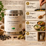 Garam Masala bio Tellicherry 50g avec guide d'utilisation et certification française