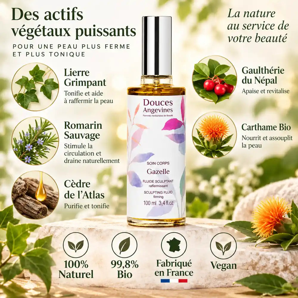 Gazelle Soin Sculptant bio Douces Angevines avec ingrédients naturels lierre romarin cèdre