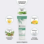 Gel Aloe Vera bio 200ml Centifolia avec infographie composition : aloe vera 98%, vitamines A, C, E et minéraux