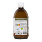 Face arrière d'une bouteille de gel d'aloé vera de la marque Naturaloé de 500 ml posée