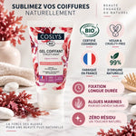 Gel coiffant structurant Bio Coslys 150ml tube blanc certifié naturel sur marbre blanc