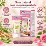 Gel corps bio Shatavari AyurVana - tube blanc et boîte rose, apaise et hydrate la peau sensible