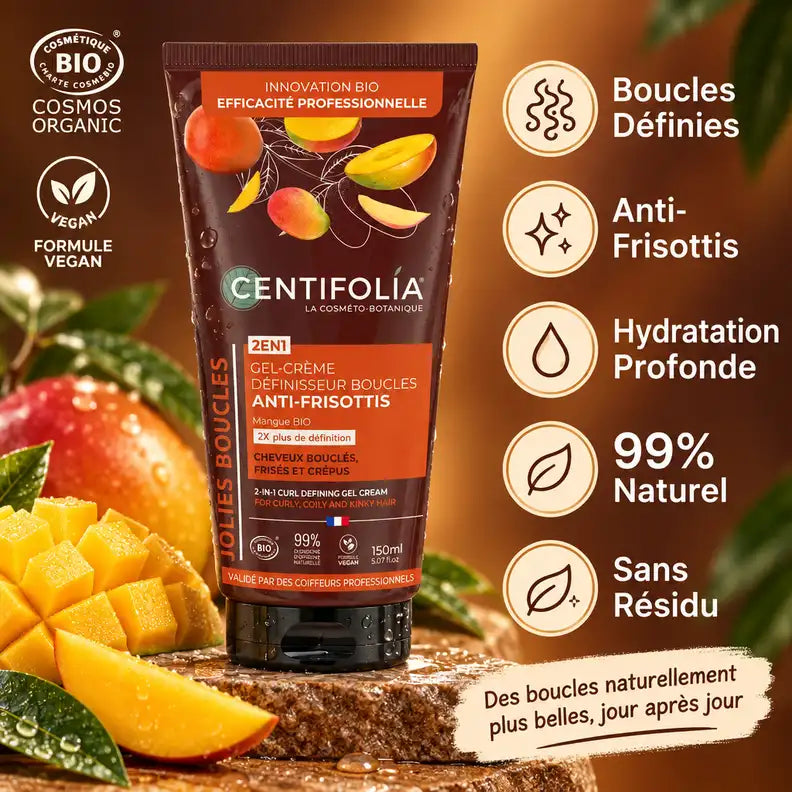 Gel-crème Centifolia définisseur de boucles anti-frisottis bio 150ml avec bénéfices naturels