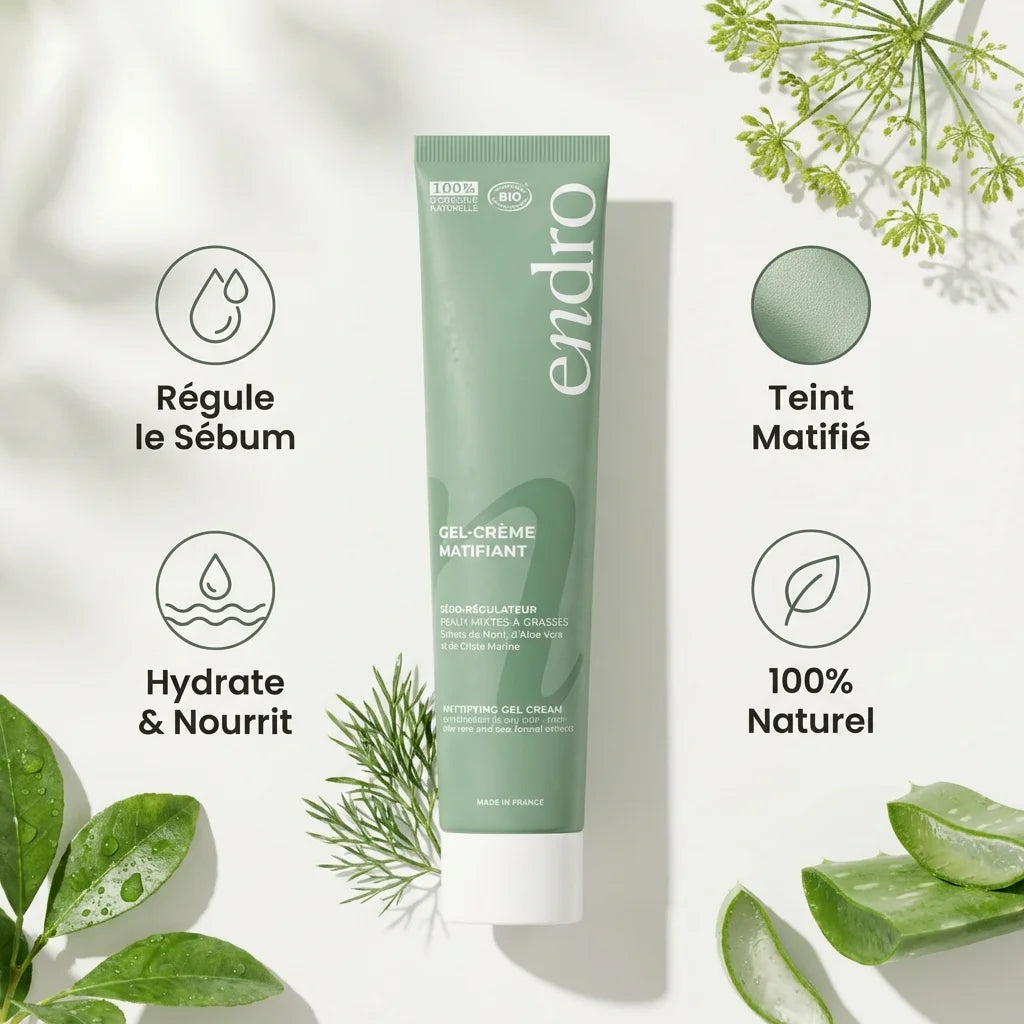 Gel crème matifiant Endro 50ml peaux mixtes grasses avec bénéfices naturels