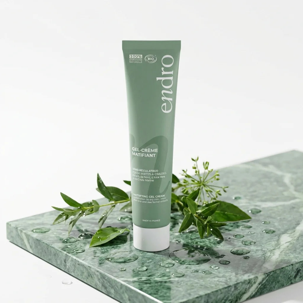Gel crème visage matifiant Endro 50ml pour peaux mixtes à grasses sur marbre vert