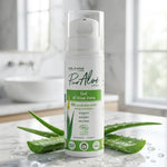 Gel Aloé Vera 98% bio Pur'Aloé 250ml sur marbre blanc avec feuilles fraîches