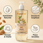 Gel Douche Amande Bio Florame 750ml avec bénéfices hydratation et douceur pour peaux sensibles