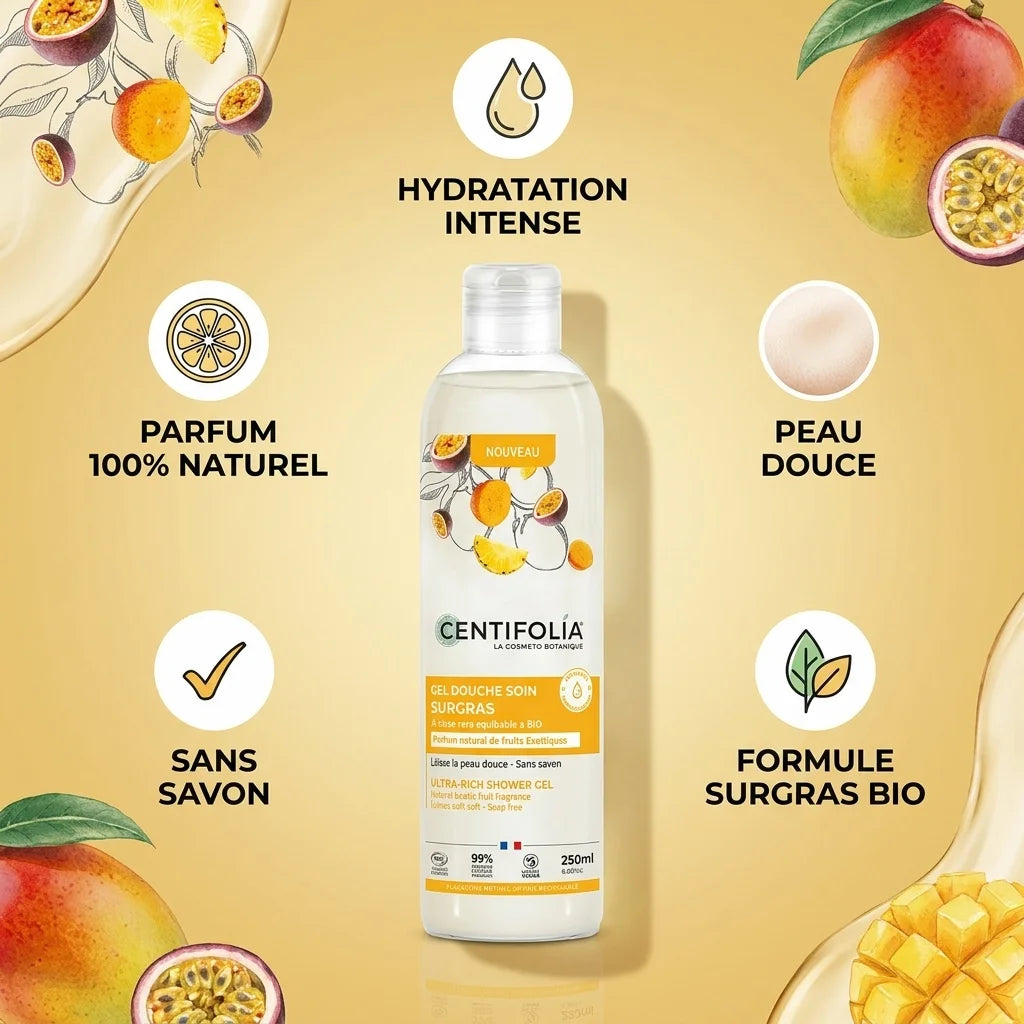 Gel douche Centifolia Fruits exotiques 250ml avec bénéfices hydratation, peau douce et formule bio