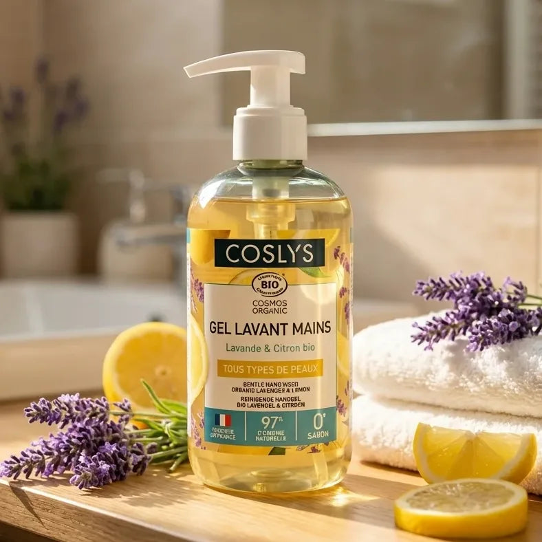 Gel lavant mains Coslys Lavande Citron Bio 300ml avec lavande fraîche et citron