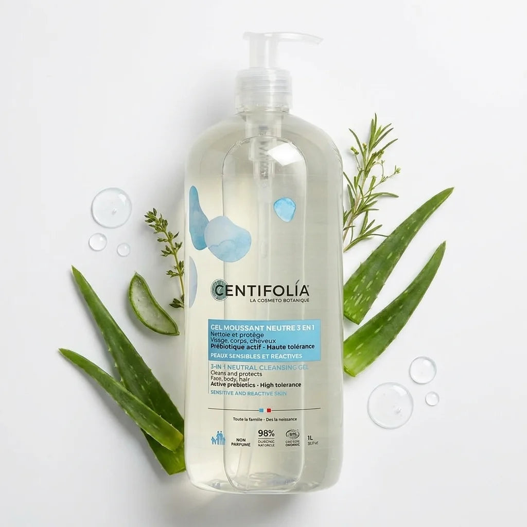 Gel moussant neutre Centifolia 3 en 1 - 1L avec ingrédients naturels et aloe vera