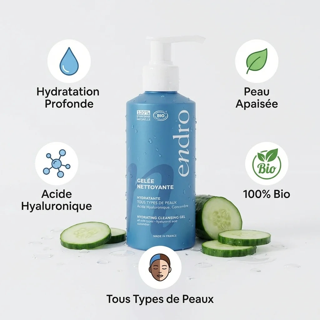 Gel nettoyant hydratant Endro 150ml avec bénéfices: hydratation, acide hyaluronique, bio