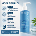 Gel nettoyant hydratant Endro 150ml avec mode d'emploi et infographie d'utilisation
