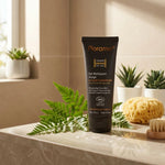 Gel nettoyant visage homme bio Florame 75ml en tube noir sur comptoir salle de bain