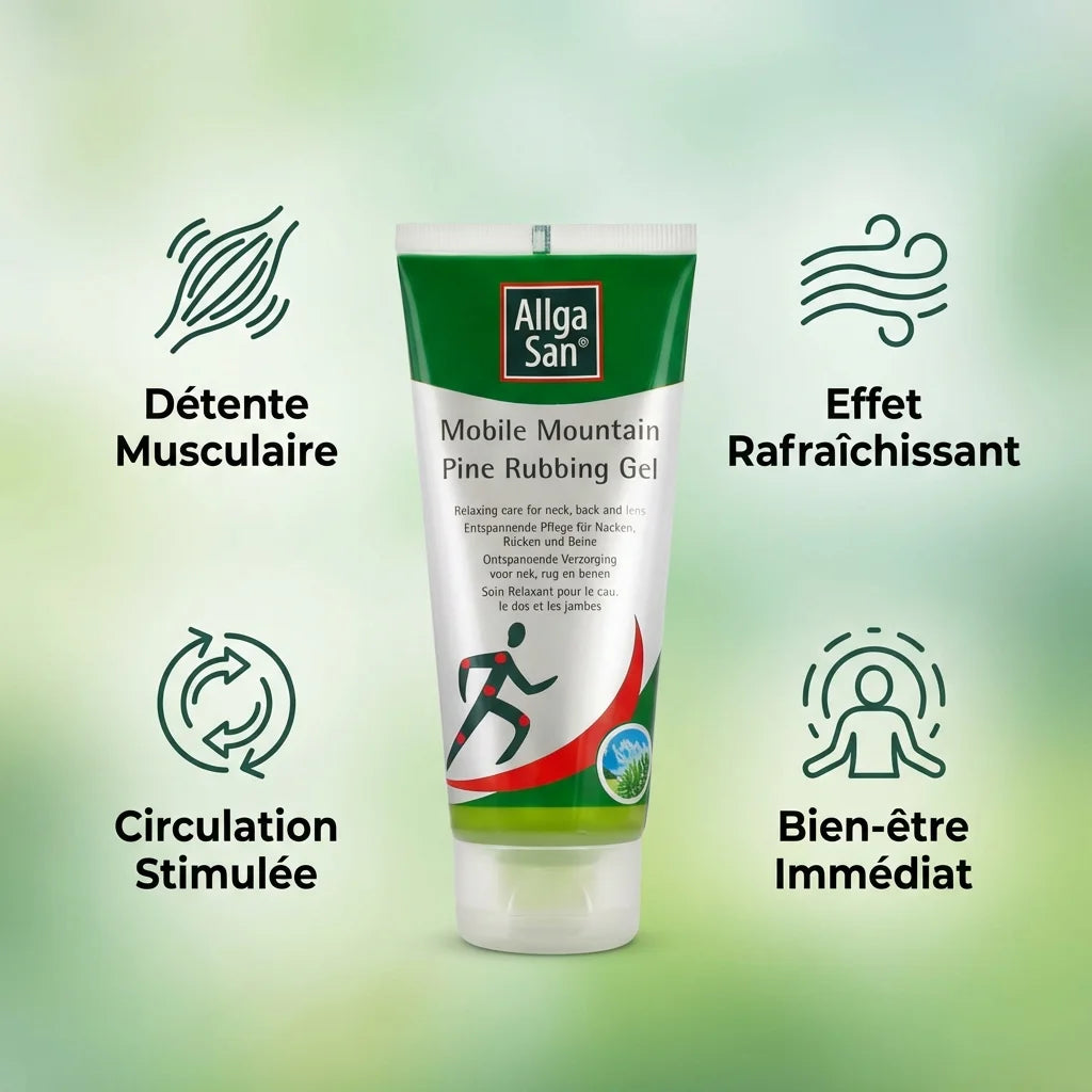 Gel relaxant Allga San 100ml avec bénéfices : détente musculaire, effet rafraîchissant, circulation stimulée