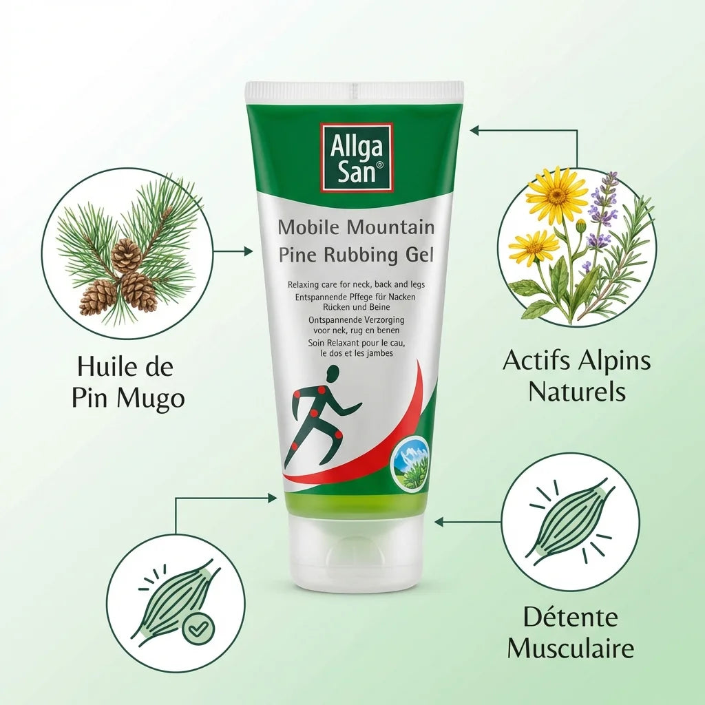 Gel relaxant Allga San 100ml avec huile de pin mugo pour cervicales, dos et jambes