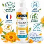Gel toilette intime Bio Coslys 250ml certifié Ecocert, sans savon, apaisant à la calendula