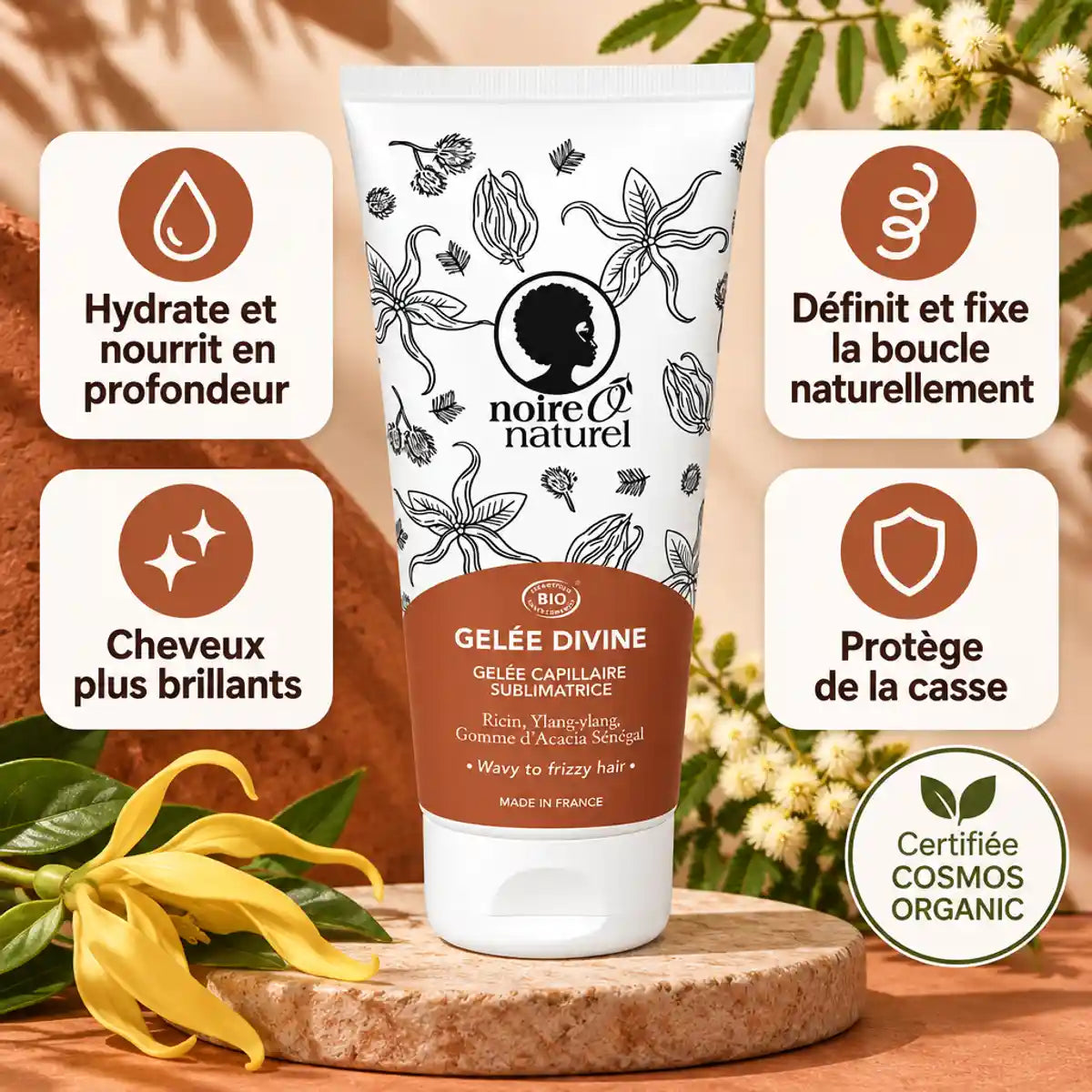Gelée Capillaire Sublimatrice Noire Ô Naturel 200 ml : hydratation, définition et brillance, certifiée COSMOS ORGANIC