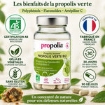 Gélules de propolis verte bio Propolia certifiées AB, fabriquées en France, sans gluten