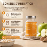Gélules vinaigre de cidre BIO Archie 60 avec pommes fraîches et guide dosage 2-3 gélules par jour