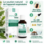 Gem-02 soutien respiratoire AnimaGEM 15ml avec dosage 3x20 gouttes et mode d'emploi illustré