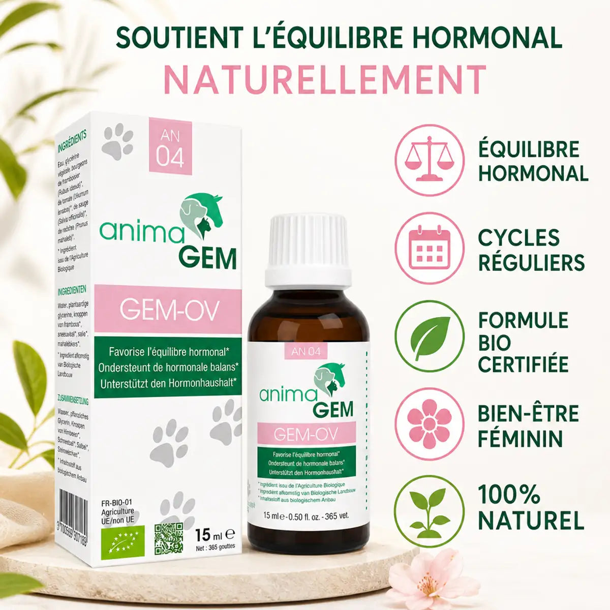 Gem-0V AnimaGEM 15ml pour équilibre hormonal et cycles réguliers - formule bio certifiée naturelle