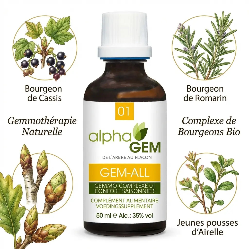 Gem-All 01 Bio 50ml - Flacon gemmothérapie avec bourgeons bio naturels et ingrédients botaniques