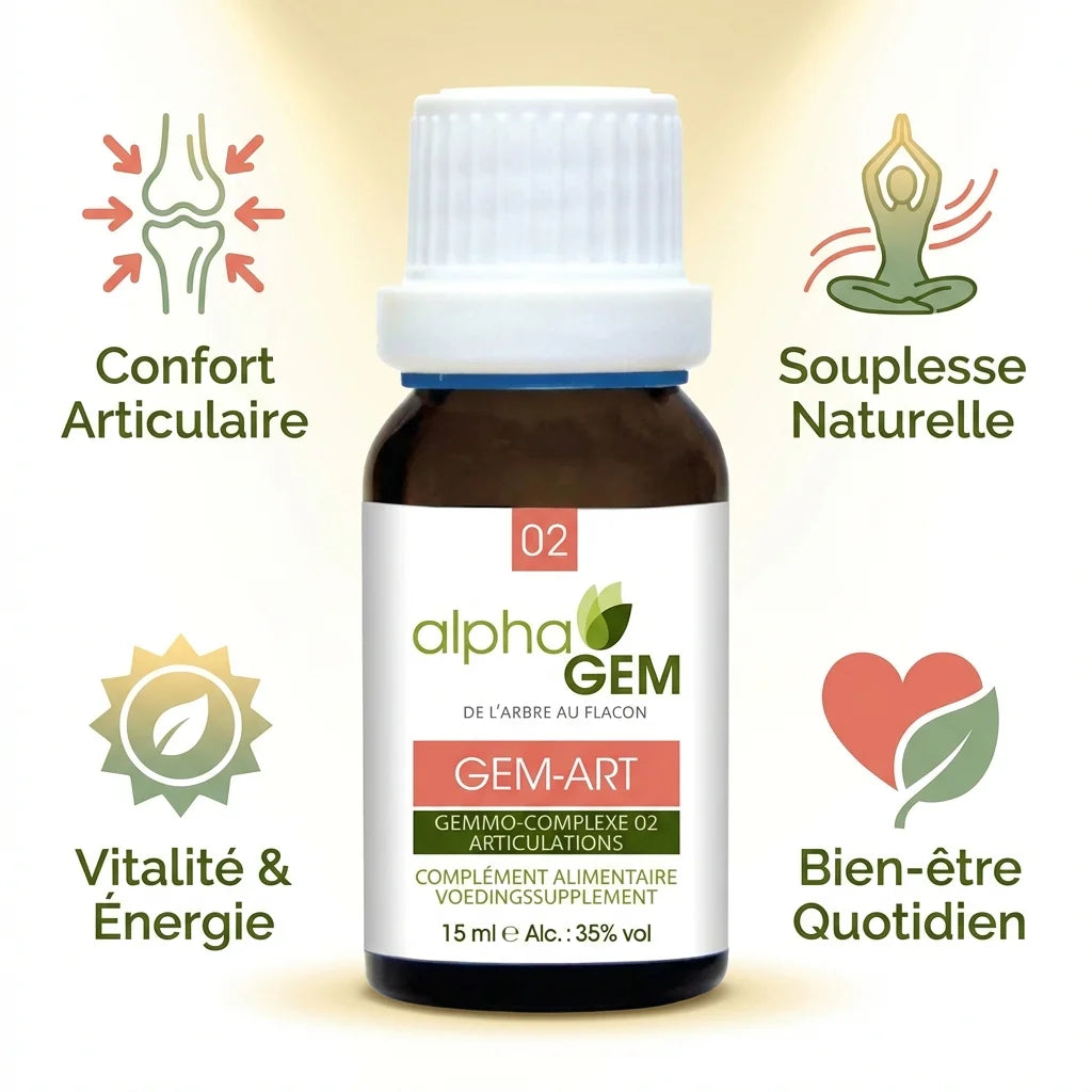 Gem-Art 02 Bio 15ml avec bénéfices : confort articulaire, souplesse, vitalité et bien-être