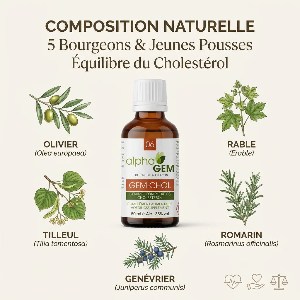 Gem-Chol 06 Bio 50ml Alphagem - Flacon avec ingrédients naturels pour équilibre cholestérol