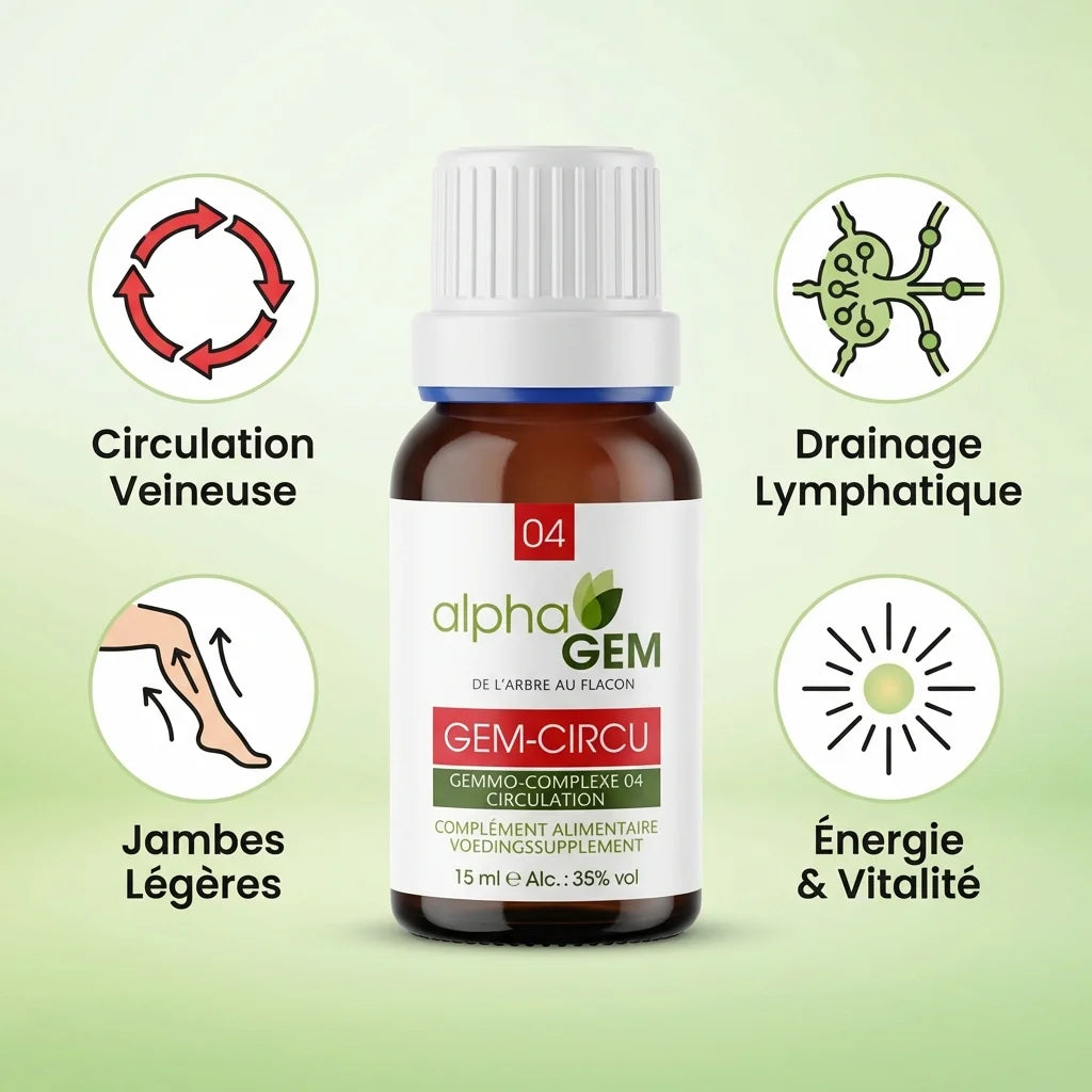 Gem-Circu 04 Bio 15ml Alphagem - Circulation veineuse, jambes légères et drainage lymphatique