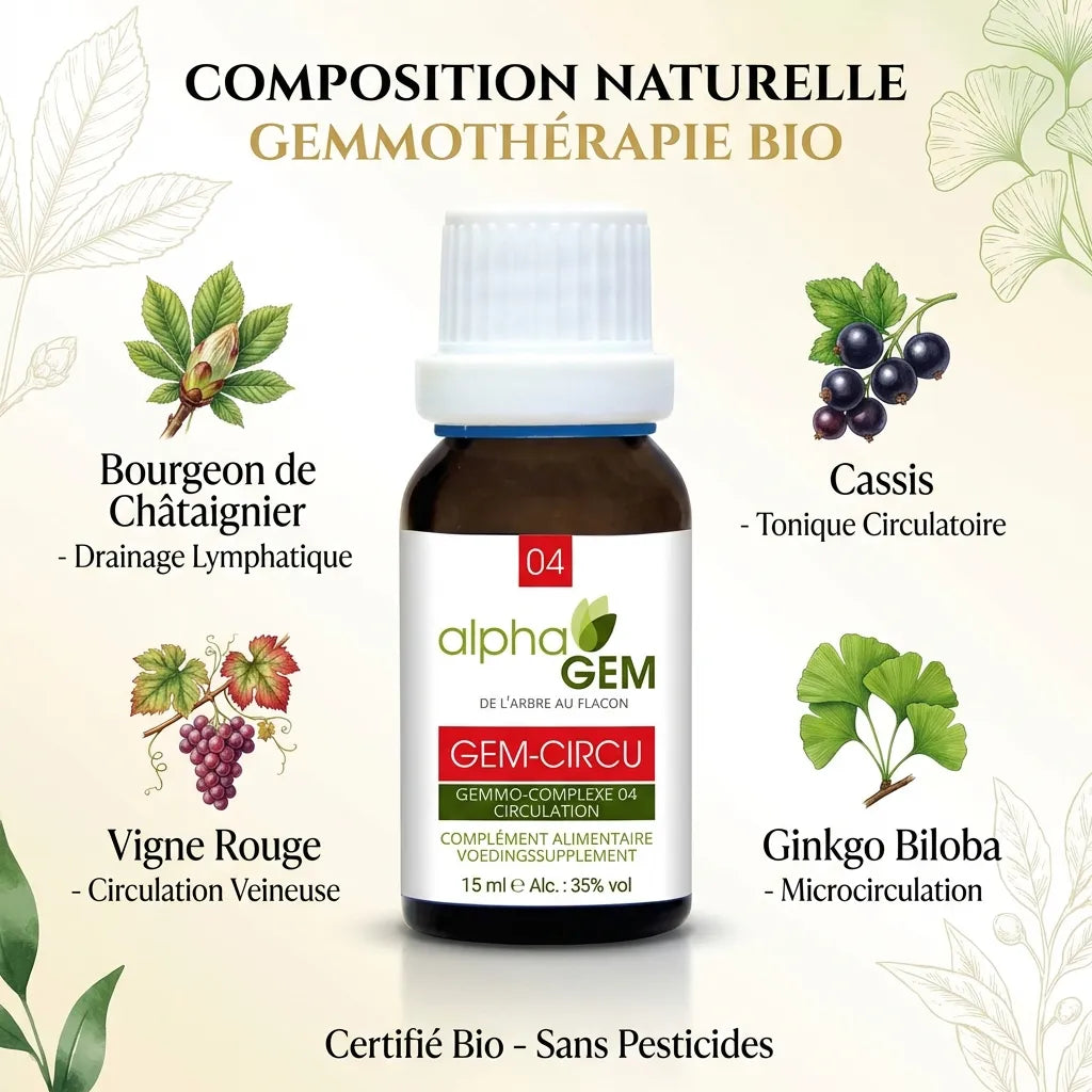 Gem-Circu 04 Bio 15ml - Gemmothérapie bio avec bourgeon de châtaignier pour drainage lymphatique