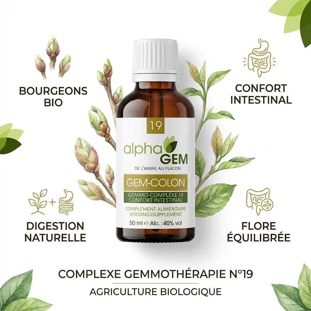 Gem-Colon 19 Bio 50ml Alphagem - Complexe gemmothérapie avec ingrédients botaniques bio
